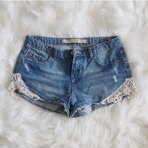 Zara Pants - Zara Jean Shorts with Crochet Accents